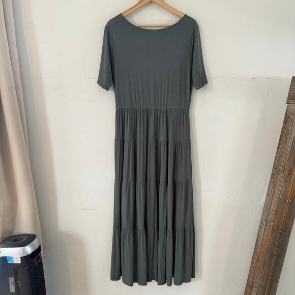 Bohme Essentials Short Sleeve Tiered Ribbed‎ Maxi Dress Green Gray Size XLarge - Picture 9 of 16